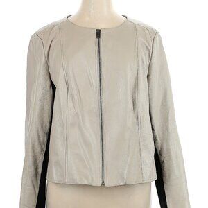 DKNY City Gray Taupe Genuine Leather Jacket XL 14/16